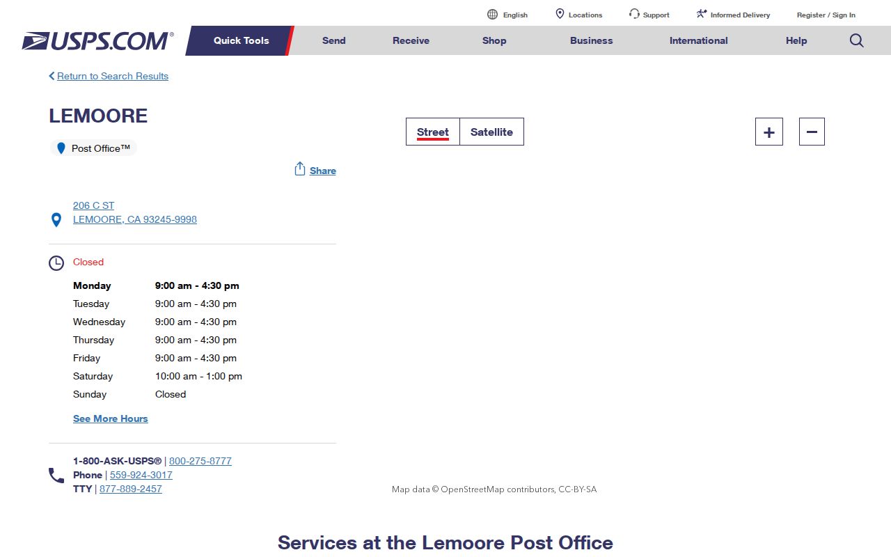 Lemoore ZIP code directory post office and postal facility